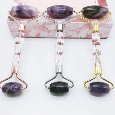 New Product 100% Natural Stone Purple Amethyst Crystal Facial Massage Jade Roller