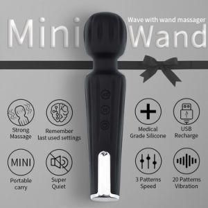 Valleymoon Mini Wand Massager Vibrator Silicone Power Vibration Black Color Personal Adult Massage