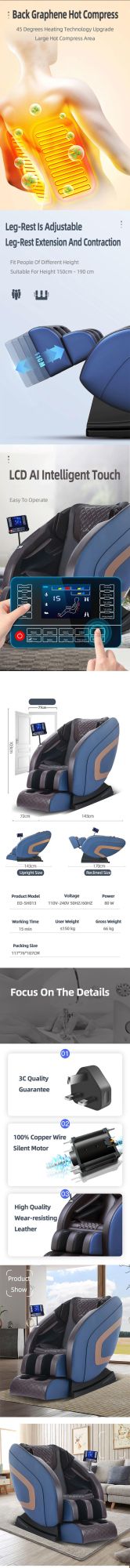 2021 Electric Luxury Zero Gravity Black Digital Controller Massage Chair