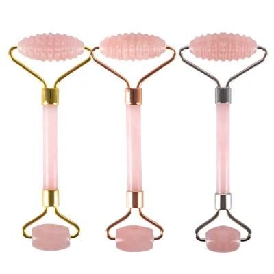 High Quality Rose Quartz Jade Roller Spiked Head Face Jade Roller Custom Logo Roller