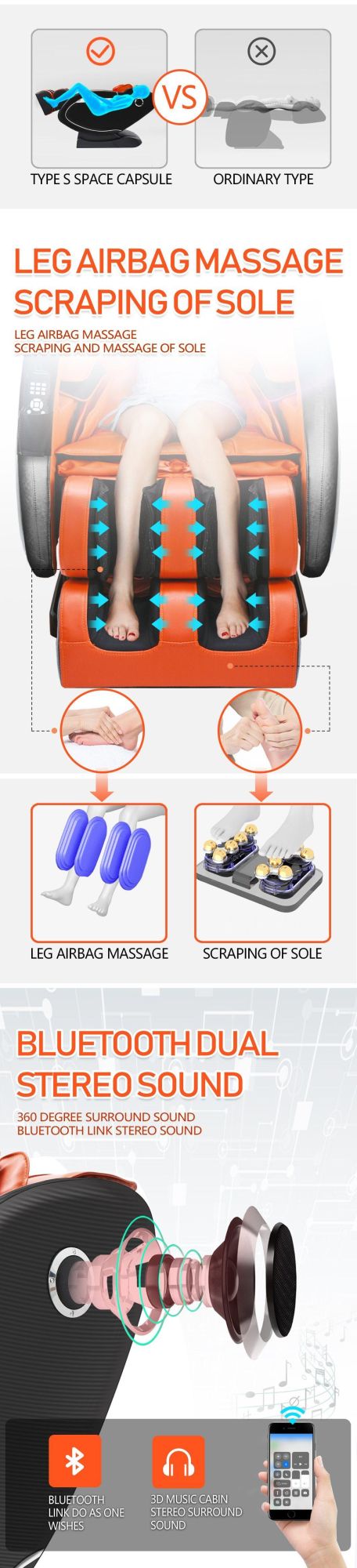 High Quality Best Sales Full-Automatic Multifunctional Music 3D Massage Sofa at Cheap Pirce