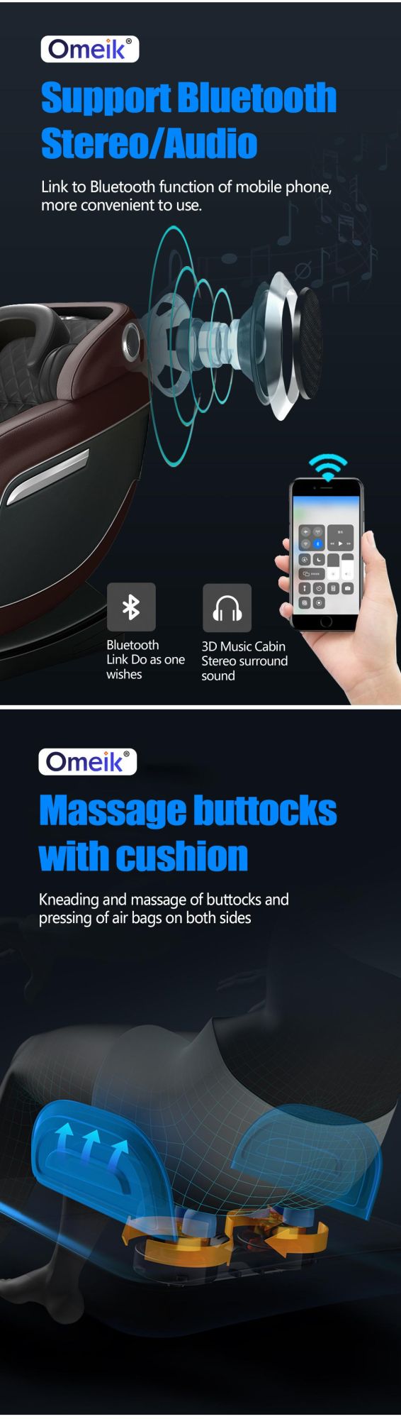 OEM Electric Zero Gravity Full Body Massage Chair with Foot Rollers Bluetooth Music Massage Chair