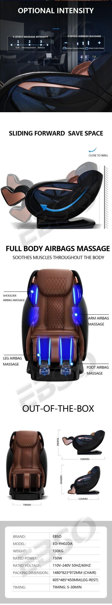 2022 Hot Sale Zero Gravity Full Body Shiatsu Rolling Heating Back Massage Chair