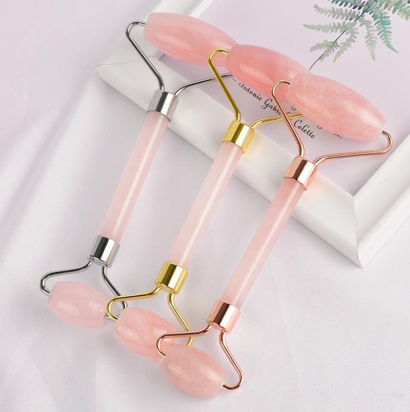 Handheld Massage Tool Rose Quartz Facial Massage Natural Pink Jade Roller