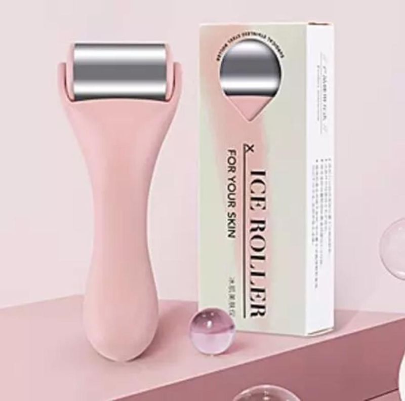 Face Ice Roller Pink Cold Roller for Women Anti Wrinkle Stainless Steel Face Massager