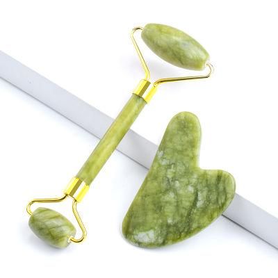 Green Jade Roller Set 100% Natural Quartz Face Jade Roller Gua Sha Set Anti Aging Massager Tool Quartz Jade Roller Manufacturer