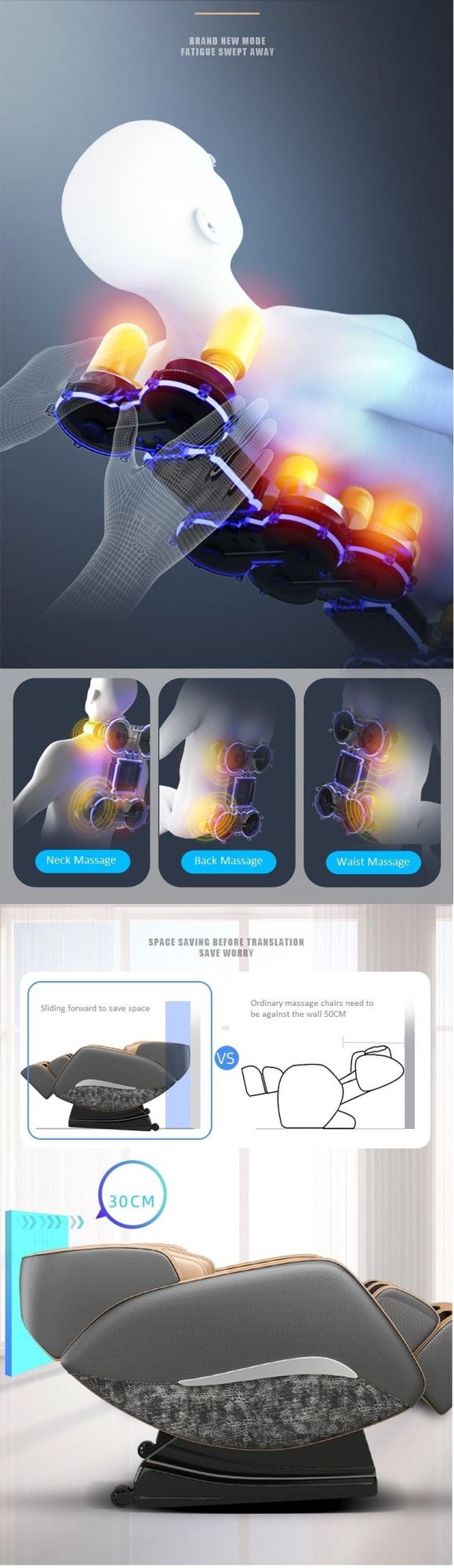 New Luxury Design Full Body Massager Voice Control LED Light Massage Chair
