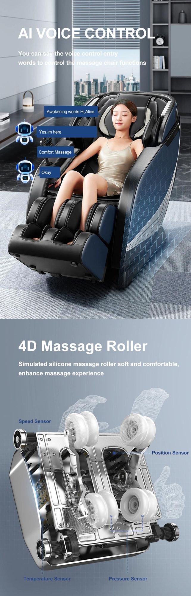 OEM ODM Masaj Chair 4D Zero Gravity Luxury Message Chairs High Quality SL Track Massagechair Voice Control 4D Ai Smart Massage Chair