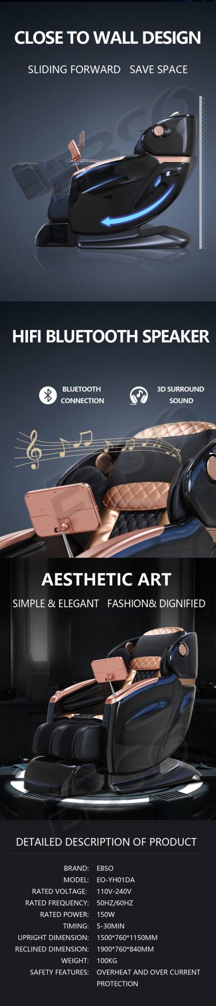 Full Body 3D Hand Electric Ai Smart Recliner SL Track Zero Gravity Shiatsu Massage Chair with Speaker