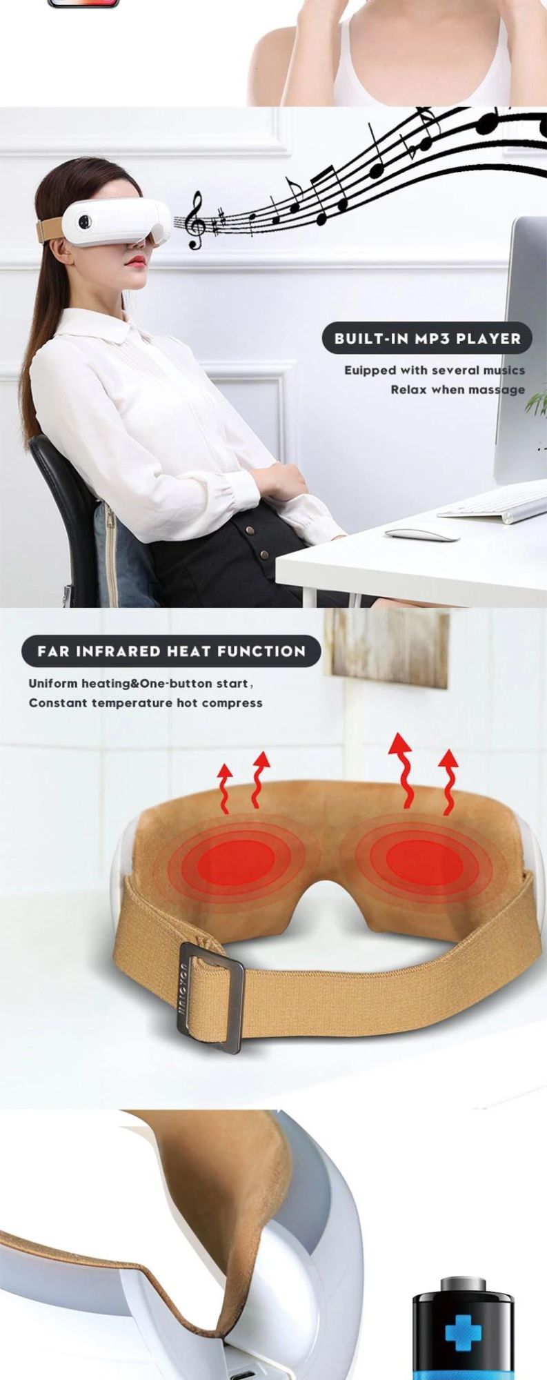 Hezheng Eye Massager with Visiable Design Add Negative Ion Air Pressure Vibration Massage Digital Eye Massager