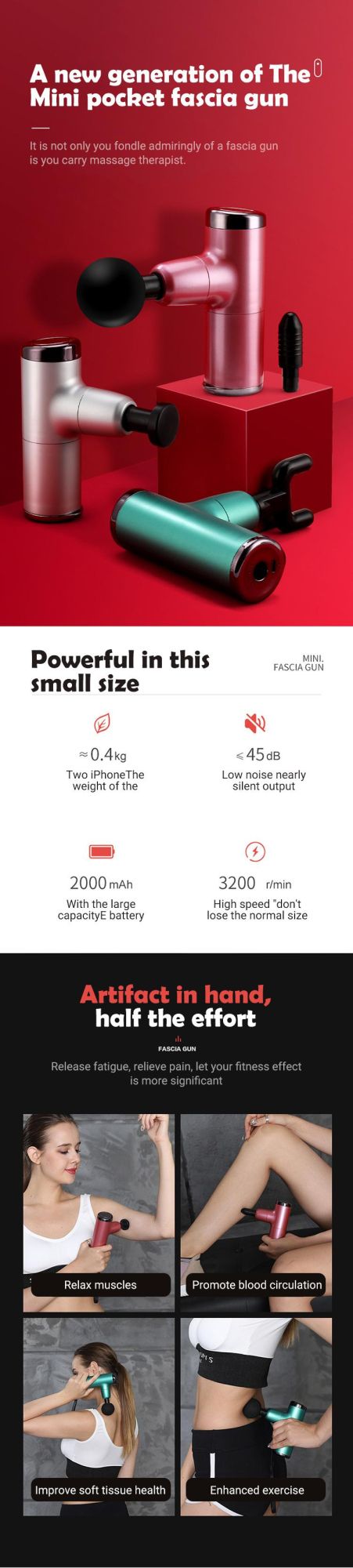 Factory Portable Cordless Lithium Battery High Torque Motor Deep Muscle Massage Gun