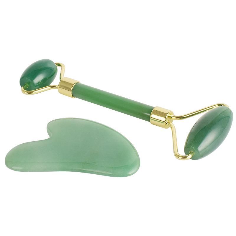 Natural Green Unique Jade Roller Massage Face Eye Beauty Double Roller Set