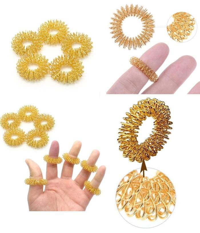 Gold Plated Acupressure Massage Rings Finger Massager