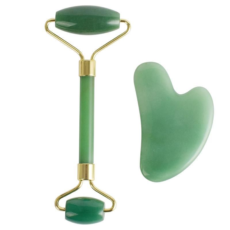 Natural Green Unique Jade Roller Massage Face Eye Beauty Double Roller Set