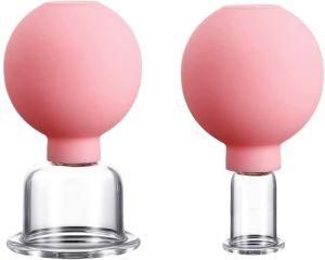 Meso Micro 2 Pieces Pink Facial Glass Cupping Set Glass Silicone Cupping Cups Massage Vacuum Suction Cupping Cups