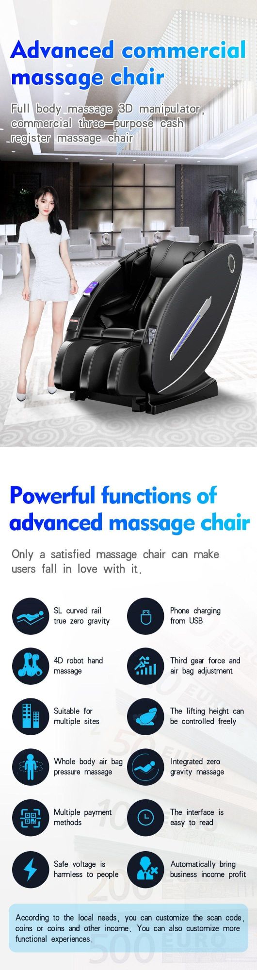 Top Wholesale Comfortable Bill Operated Vending Massage Chair with Commercial Automatic Function