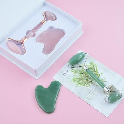 2022 Noiseless Anti Aging Jade Roller Gua Sha Set Jade Facial Massager