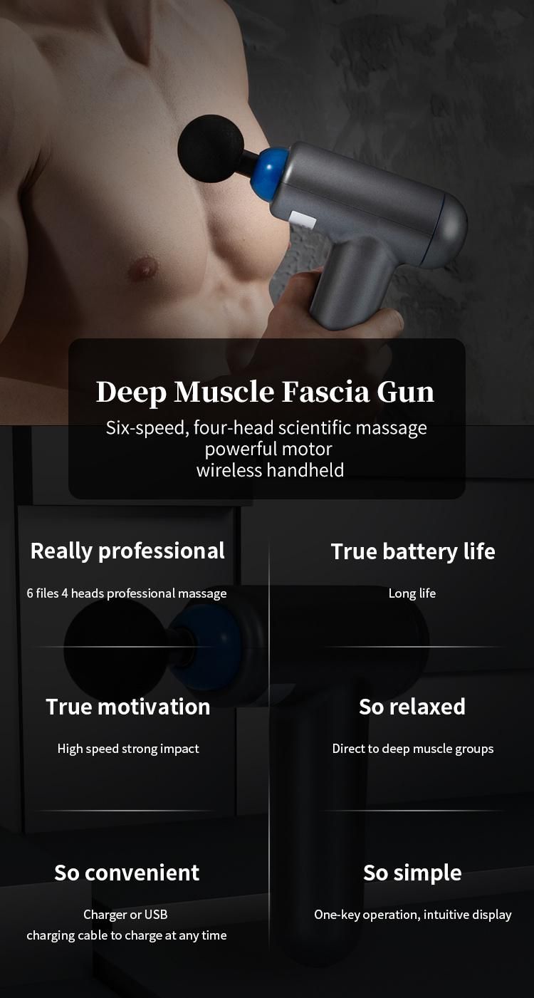 4 Heads Deep Tissue Fascial Gun 6 Speeds Handheld Deep Mini Muscle Massage Gun