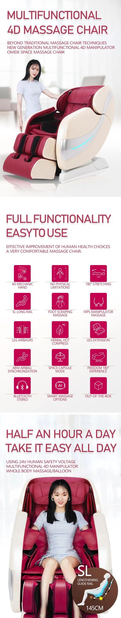 SL Track Electric Zero Gravity Full Body 4D Shaitsu Massage Chair
