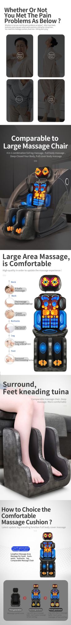 Replacement Chair Back Seat Massager Enjoy Kneading Smart Neck Vibration for Auto Car Heating Shiatsu Electric Massage Cushion