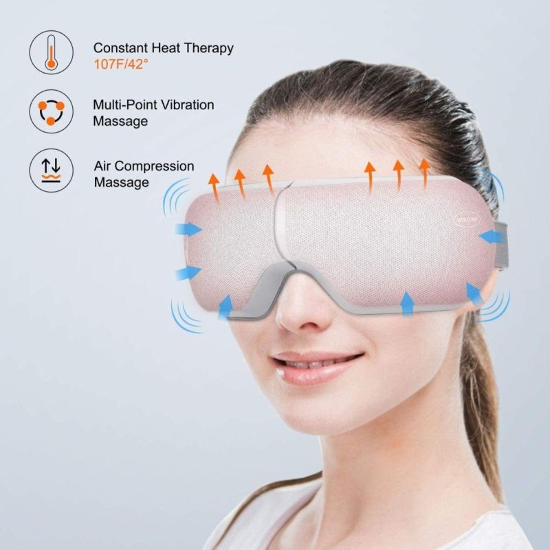 Eye Massager with Heat Compression Vibration Bluetooth Music Electric Eye Massager for Relax and Relieve Eye Strain Eye Bags Dry Eye Dark Circles Improve Sleep