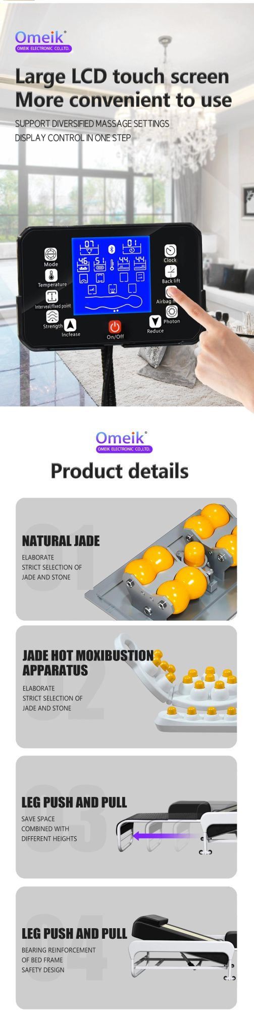 Wholesale Cheap Korea Electric S-Shape Track Half Body Jade Roller Thermal Heating Spine Care Massage Bed with Bluetooth Music