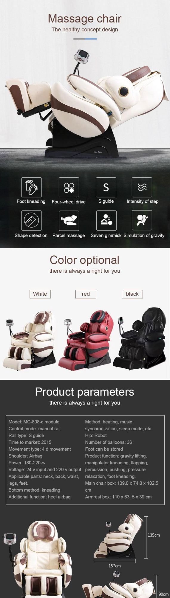 Zero Gravity 4D Innovative PU Leather Body Massage Machine Chair