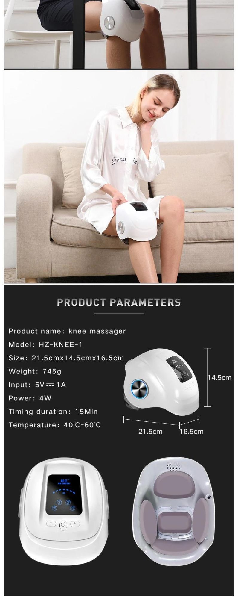 Hezheng Vibration Air Pressure Knee Health Care Pain Relief Electric Heating Knee Joint Massager for Pain Relief