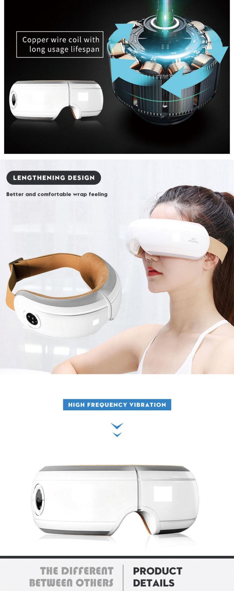 Hezheng New Health Care Product Dry Black Eyes Heat Massage Mask Electric Air Pressure Eye Massager with Bluetooth