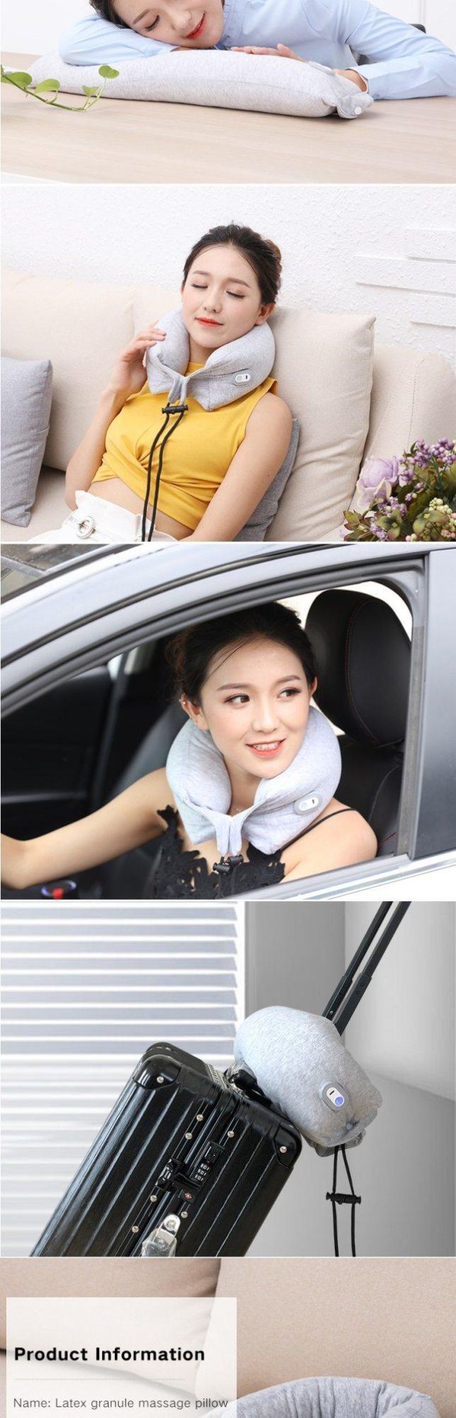 Natural Latex U Shape Neck Pillow for Car Travel, Office