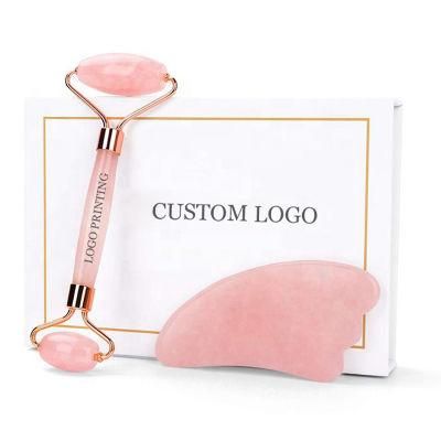 High Quliaty Rose Quartz Face Roller Private Label Jade Roller Gua Sha Set