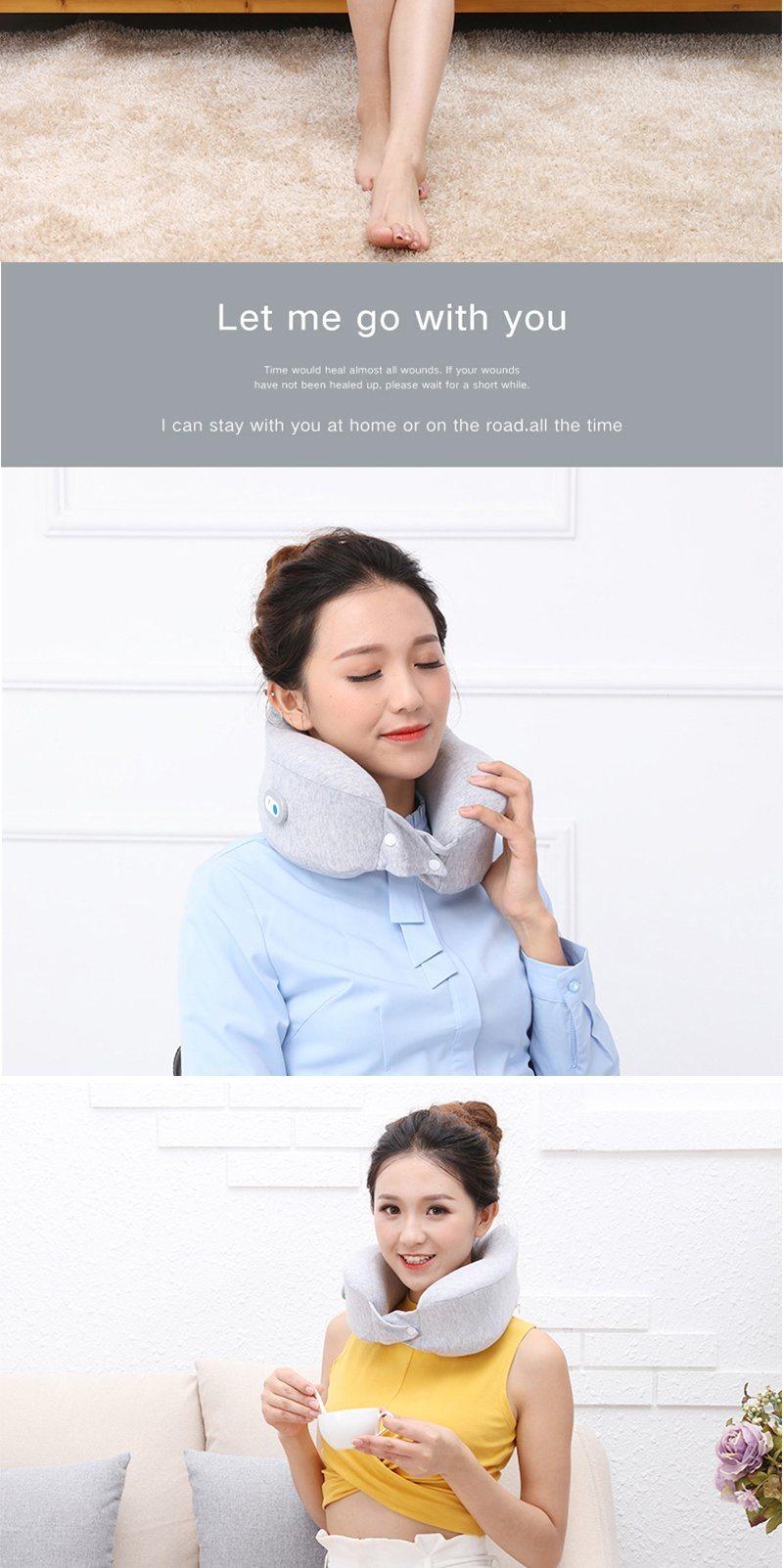 Hezheng Gray Memory Foam Vibration U Shaped Travel Neck Massage Pillow for Cordless Electric Cervical Massage