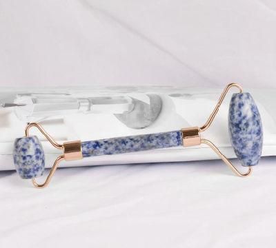 Blue Spot Stone Unique Jade Roller Face Massage Roller Double Head Welded Jade Face Roller for Anti-Aging
