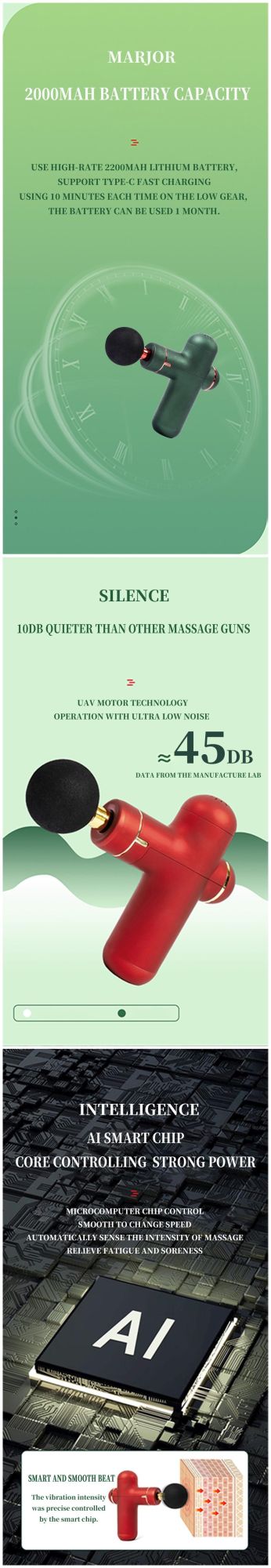 Muscle Massager Gun Quiet Portable Handheld Deep Tissue Percussion Massage Gun for Athletes 4 Speeds 4 Attachments