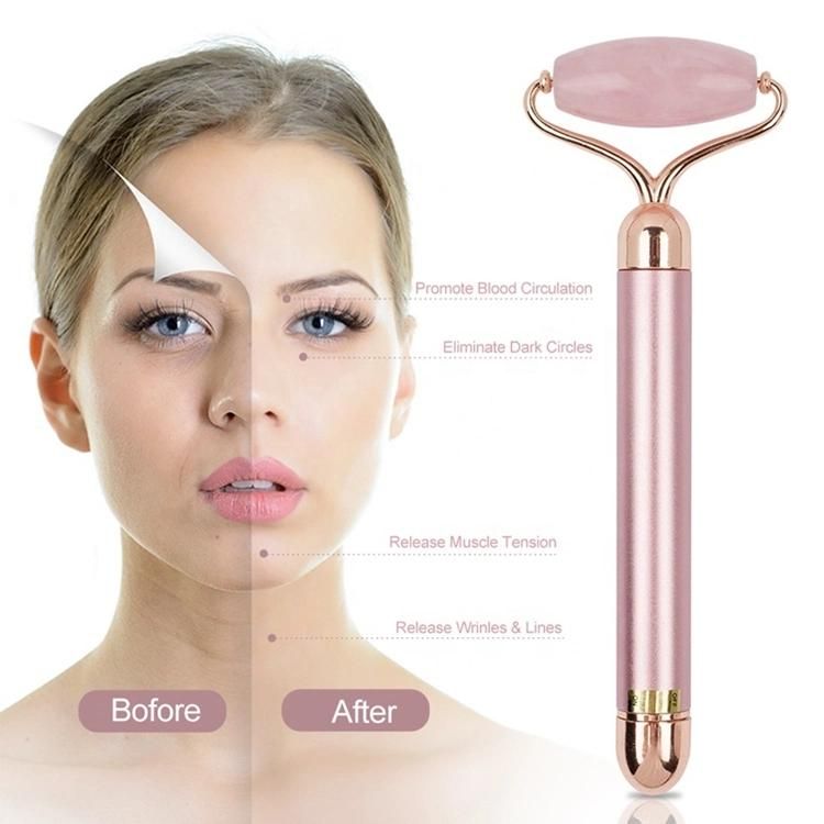 Upgrade 2 in 1 Beauty Anti-Aging Firming Skin Eye Facial Massager Vibrating Electric Jade Face Roller 24K Gold Beauty Bar