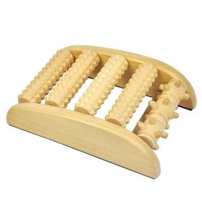 Wood Foot Massager 5 Rows Wooden Roller Stress Relief Body Massage Relax Feet