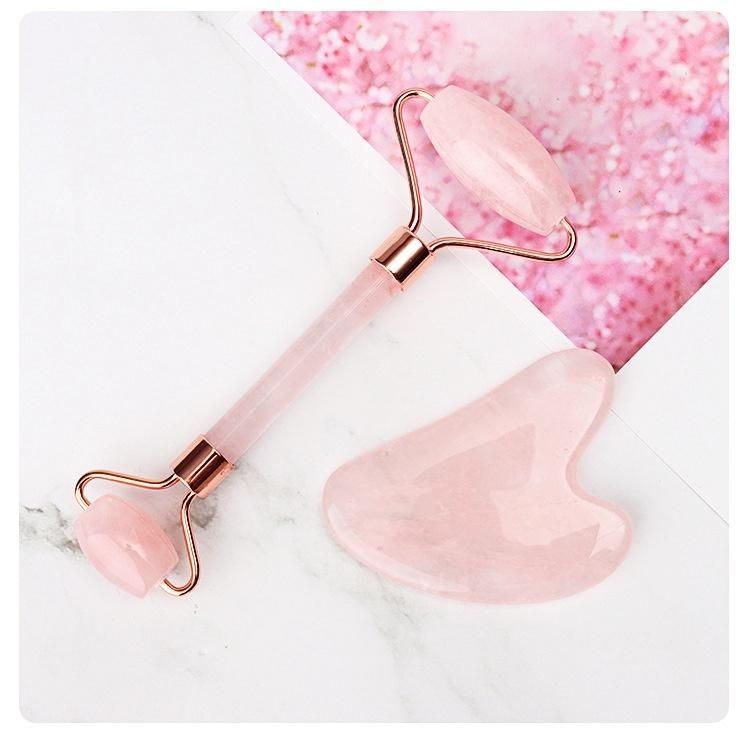 Best Sellers Jade Roller Set 100% Rose Quartz Gua Sha Jade Roller for Face Pink Color Skin Care Jade Roller