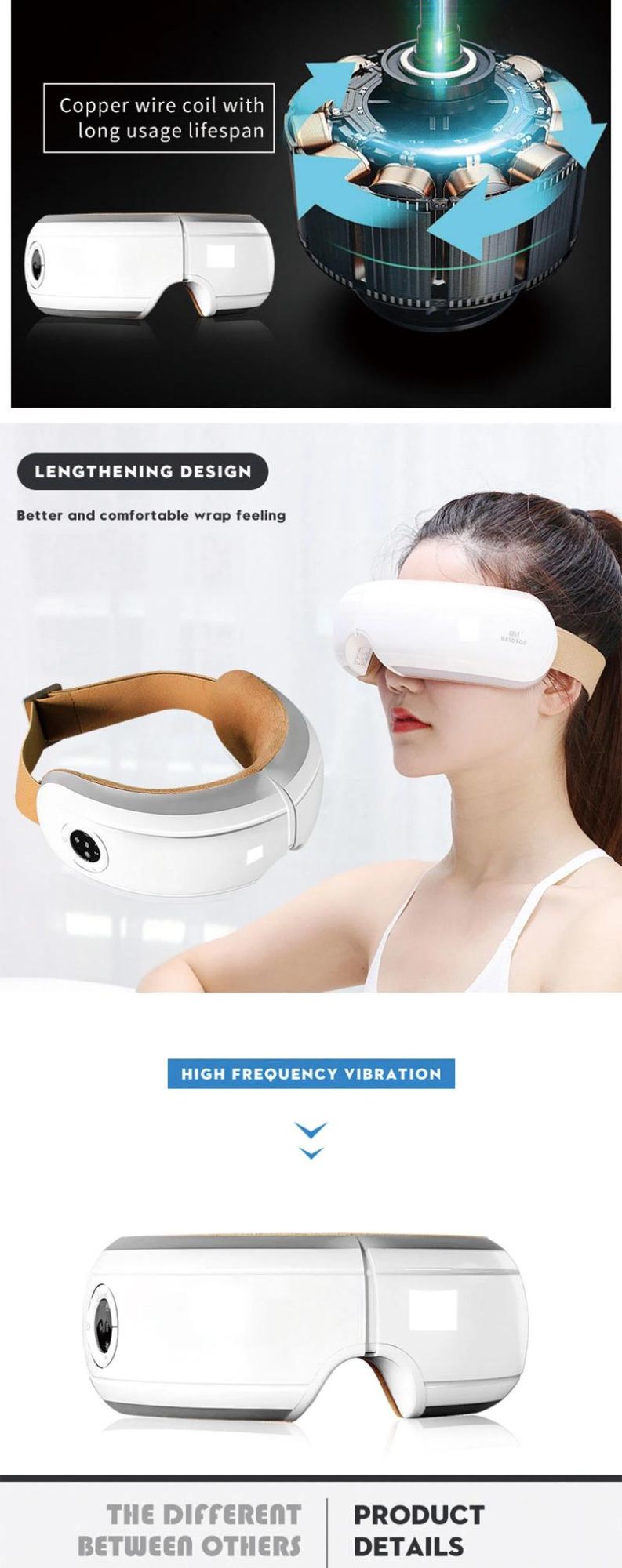 Hezheng Eye Massager with Visiable Design Add Negative Ion Air Pressure Vibration Massage Digital Eye Massager