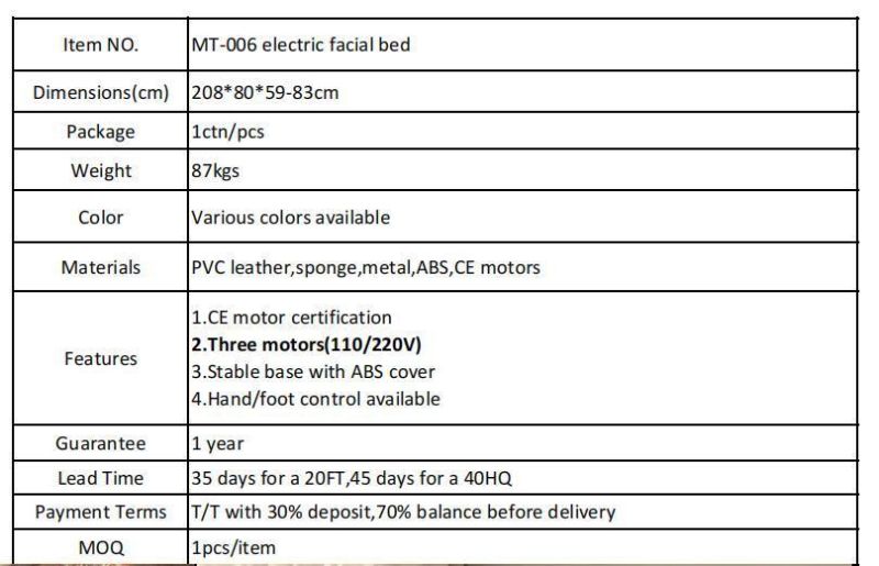 Hochey Medical Factory Price Used Beauty SPA Electric Facial Bed Salon Equipment Furniture