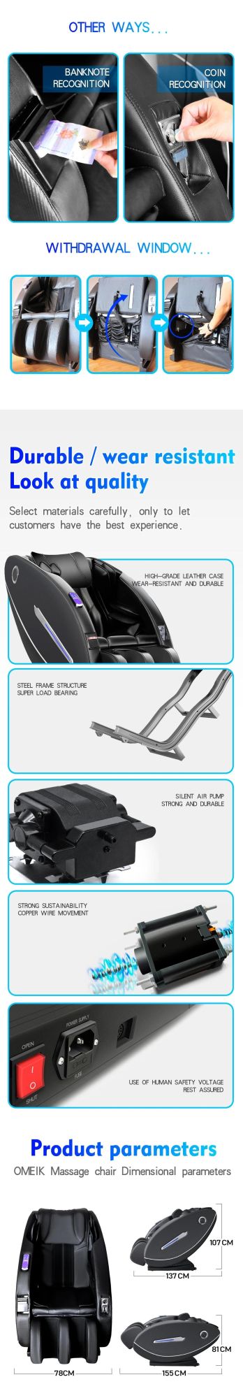 Healthcare Vending Portable Massager Chair with Bill Acceptor