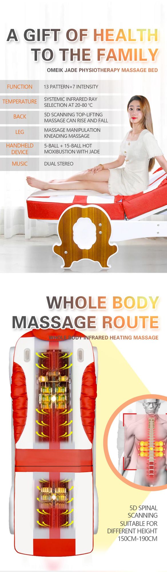 3D Luxury Japan Thermal Jade Roller Massage Bed