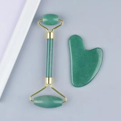 Custom Nature Green Face Rodillo De Stone Roll Facial Massager Gua Sha Set Jade Roller for Face