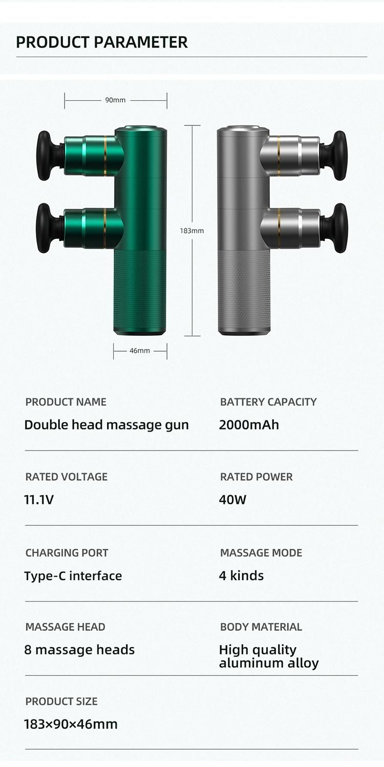 2021 Portable Mini Deep Muscle Body Fascia Gun Vibration Double-Head 4 Speed Setting Women Massage Gun