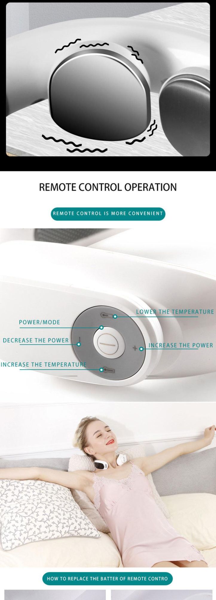 Lithium Battery Operated Muti-Functional U-Shaped Neck Massager with Heating, Vibration and EMS Pulse