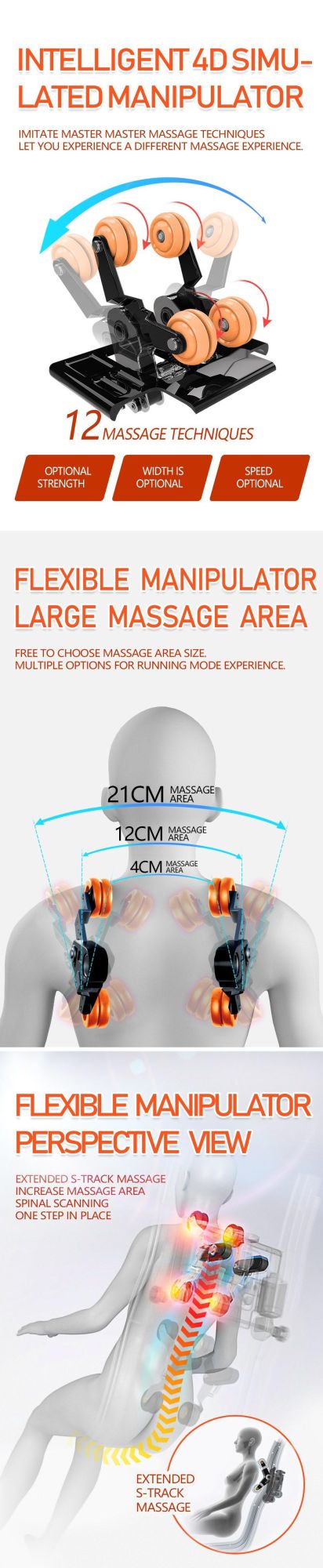 Electronic Full Body Shiatsu Recliner Massage Chair 4D with Zero Gravity