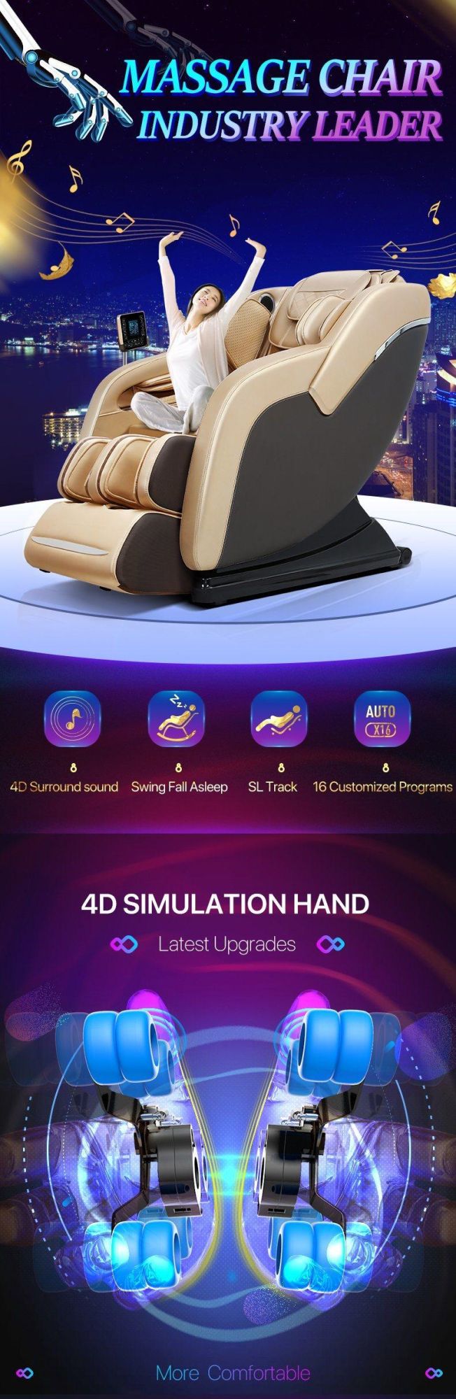 New 4D SL Shape Best Electric Massager Chair for Home Use