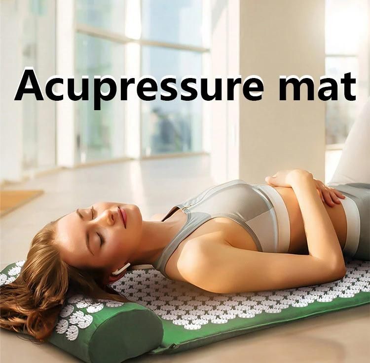 Natural Linen Acupressure Mat Foot Shakti Camellia Plastic Spikes Massage Akkupressur Mat and Pillow Set