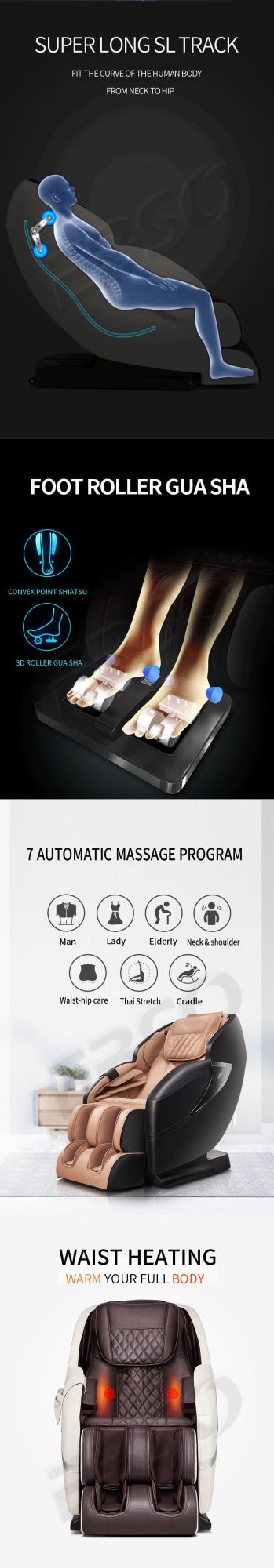 Massage Ball Heated Chair Massage Zero Gravity 4D Full Body Shiatsu Massage Mattress