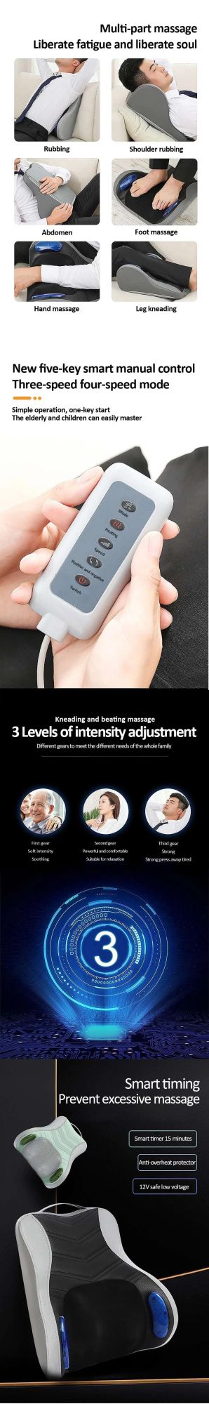 Multifunctional Massage Pillow Hot Compress Kneading and Beating Massager Car Home Dual-Use Cushion