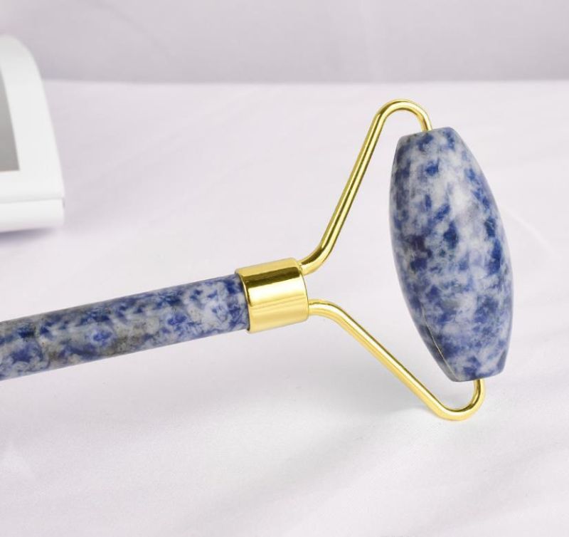 Blue Spot Stone Unique Jade Roller Face Massage Roller Double Head Welded Jade Face Roller for Anti-Aging